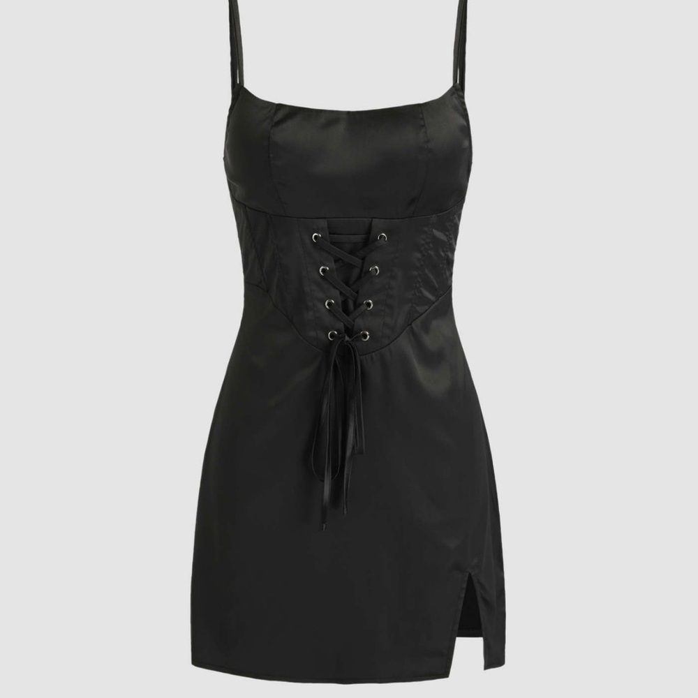 Women lace up slit mini dress size L